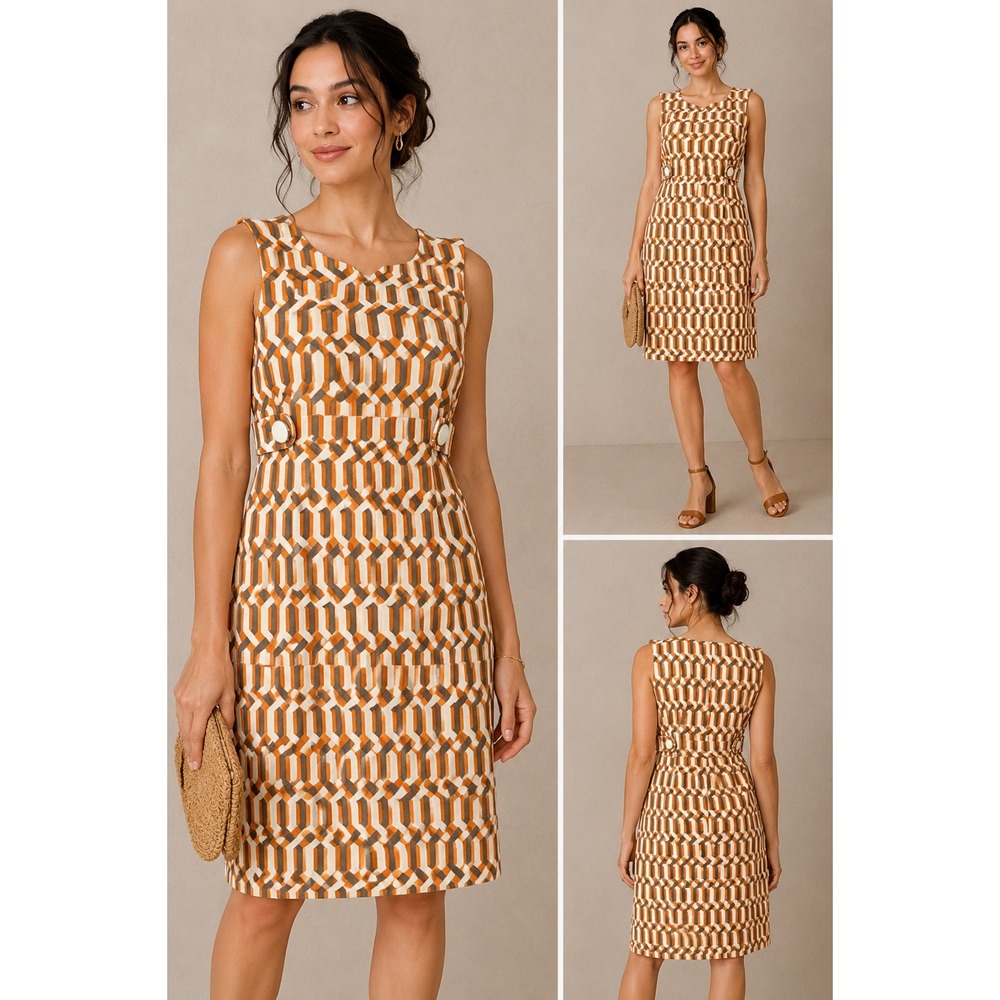 Banana Republic Mod Geometric Shift Dress Size 10 Orange Brown